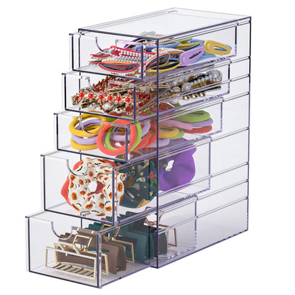 Noverlife Clear Containers for Hair Organizing - Plastic Hair Accessory Box with 5 Drawers