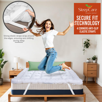 SleepCare Thick Mattress Topper Kingsize Bed, Premium Quality Breathable King Size Mattress Toppers, Quilted and Fluffy King Mattress Topper with