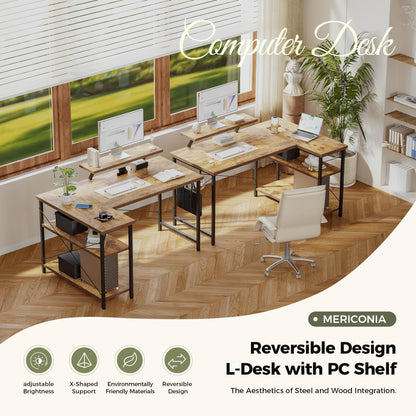 Mericonia Reversible Corner Desk, w. Led & Power Outlets, 140x70cm, Brown