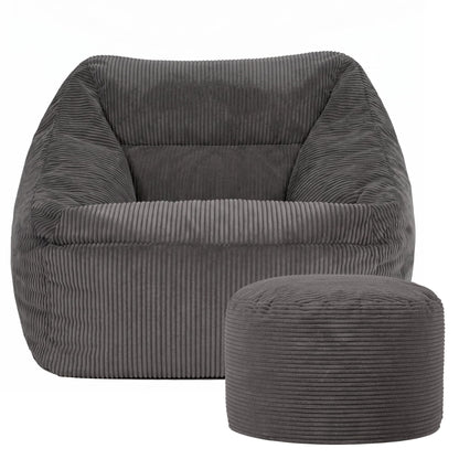 icon Natalia Cord Bean Bag Chair & Footstool with Filling Included, Grey