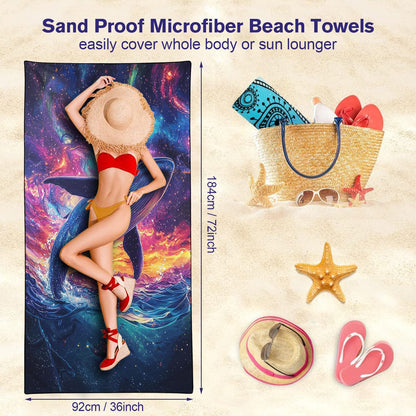 YISUMEI Galaxy Whale Beach Towels for Adults Extra Large 180 x 90 cm, Microfibre Lightweight Quick Dry Towel for Swimming Pool Cruise Travel Sports