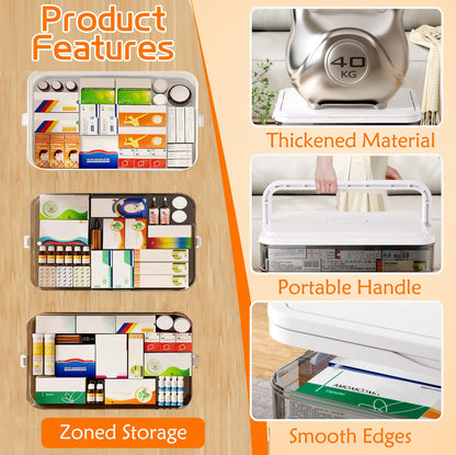 Dinhauyon Medicine Storage Box, 3 Layer Medicine Box, Medication Storage Box With Handles And Removable Compartments