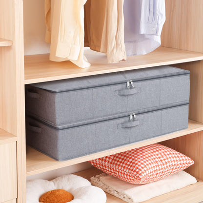 YheenLf Under Bed Storage Box with Lid, Foldable Wardrobe Organiser with Reinforced Handles for Blanket, Sheets, Clothing, Shoes, Grey, 3-Pack,