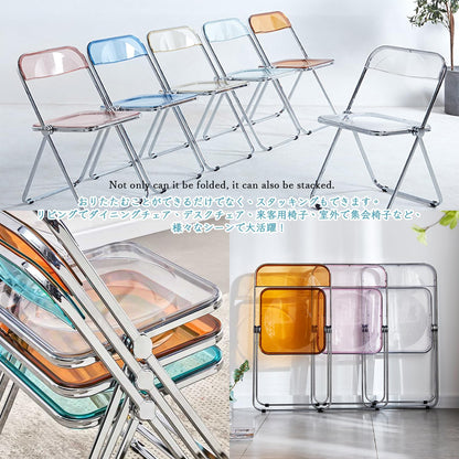 KAIHAOWIN Luxury Modern Transparent Folding Chair Acrylic Folding Chairs-Acrylic Ghost Stackable Crystal Seat-PC Plastic Living Room Seat-Chrome