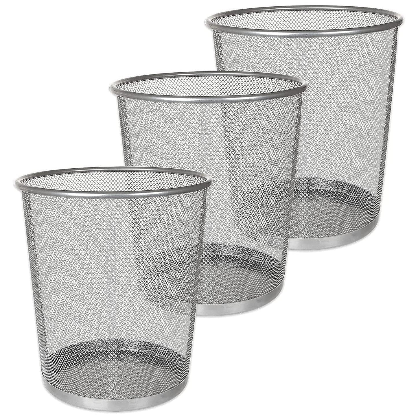 AHUNTTER 3 Pack Mesh Waste Paper Bin 12 Litres Metal Waste Basket Small Trash Can Rubbish Bin for Bedrooms Bathrooms Office Home Kitchens Supplies