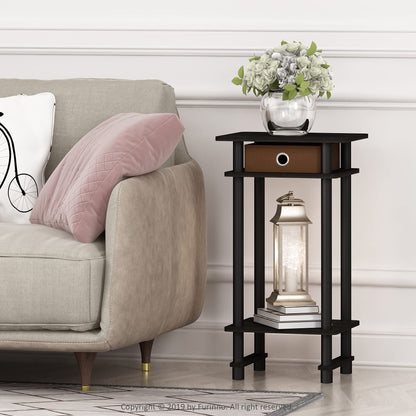 Furinno TURN-N-TUBE Side Table, 3-Tier End Table with Storage Bin, Open Shelf Night Stand, Bedside Table, Toolless Assembly, for Living Room, Bedroom