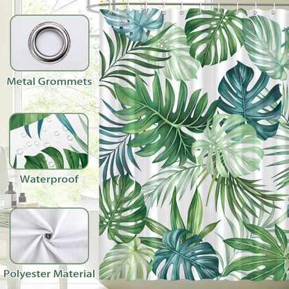 hometrixx Summer Jungle White Green Palm Tree Leaf Shower Curtain 72X72In