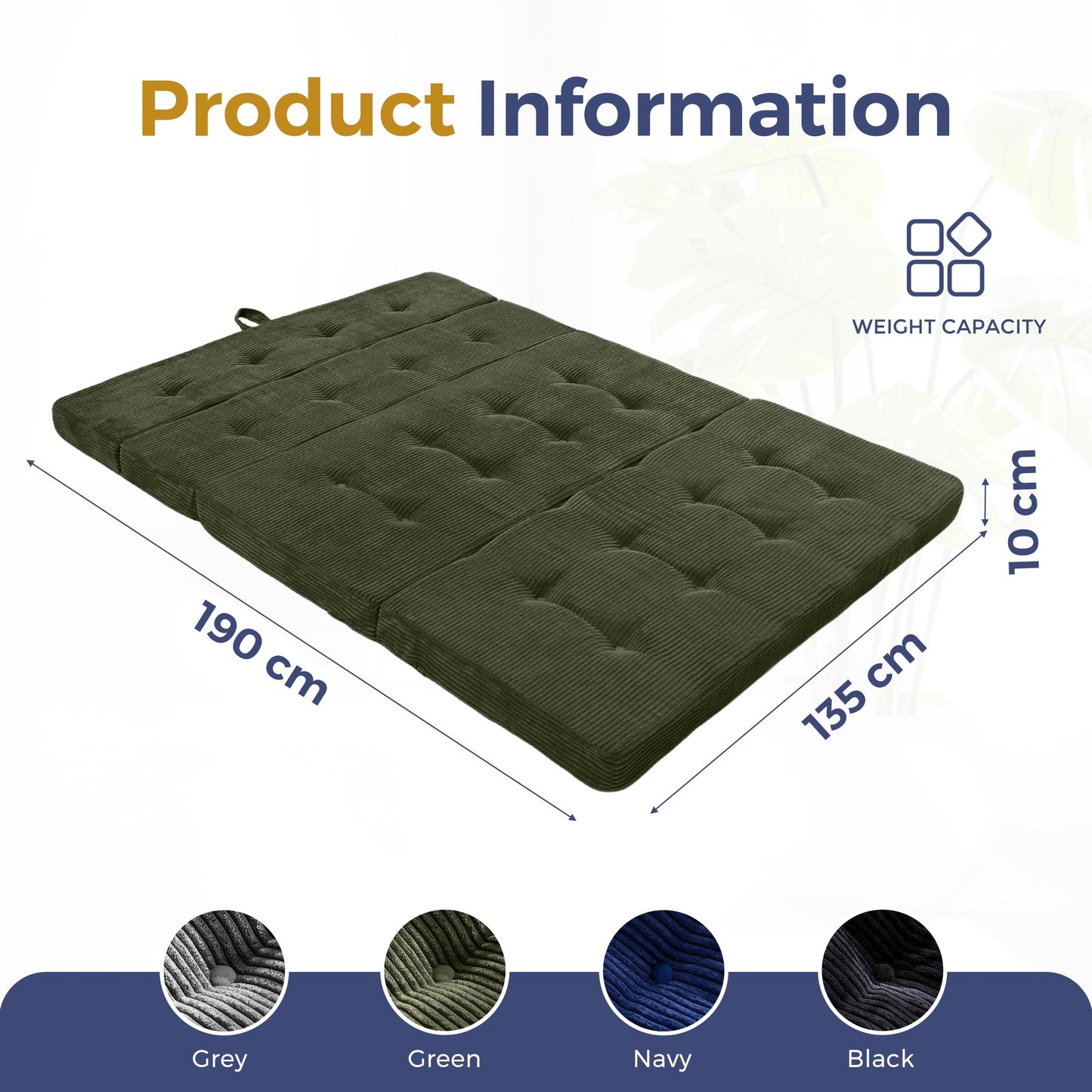 MAXYOYO Folding Mattress Double, Comfy Foldable Sofa Couch Bed, Guest Mattress with Handles Floor Futon Sofa Bed for Guest