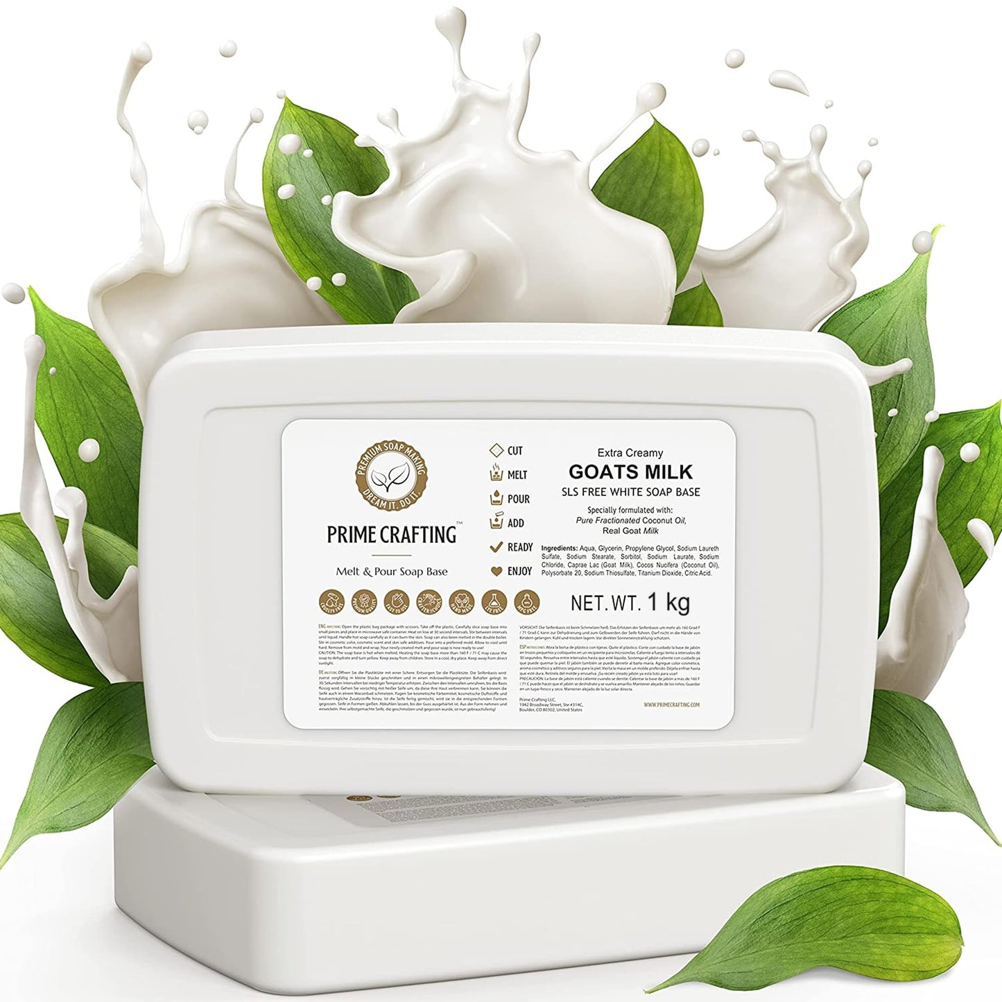 Prime Crafting 1 kg Goats Milk Soap Base Melt and Pour Organic - SLS Free - Organic Melt and Pour Soap Base for Soaps Making - Made from Natural