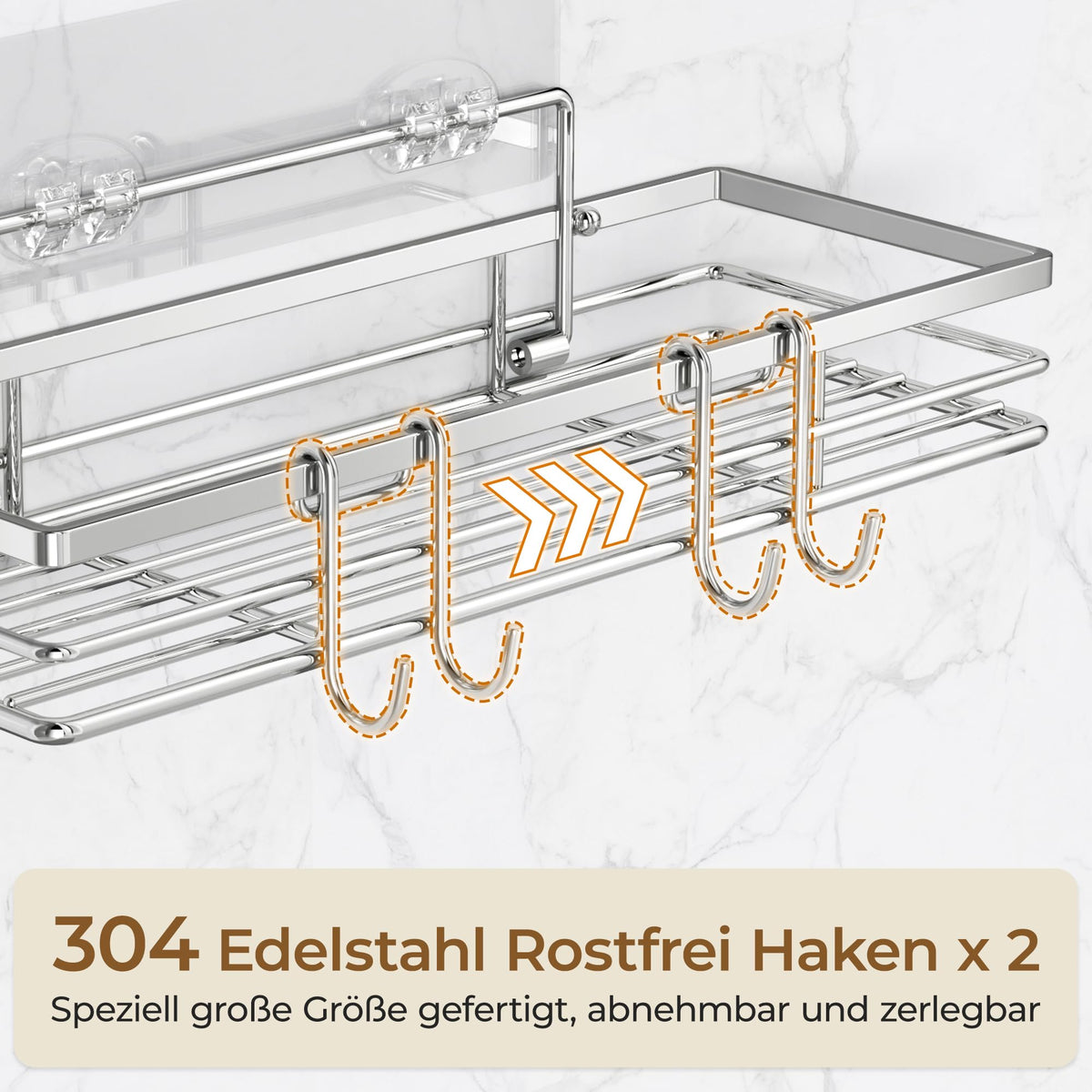 Shower Shelf 2-Pack SUS304 Stainless Steel With 2 Hooks Self-Adhesive Pads