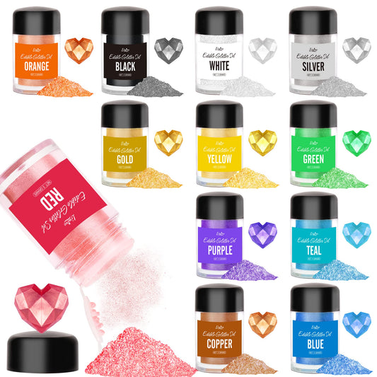 Edible Glitter Set - Luster Dust Edible Set 12 Colours - Metallic Shimmer Food Grade Coloring Glitter Dust Powder Edible Dusting Powder for Drinks,