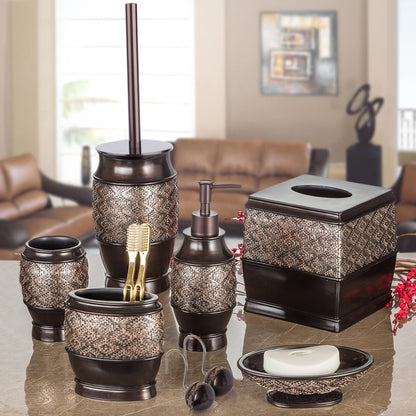 Creative Scents Brown Bathroom Accessories Set - 6-Piece Bathroom Set Includes: Decorative Soap Dispenser, Soap Dish, Tumbler, Toothbrush Holder
