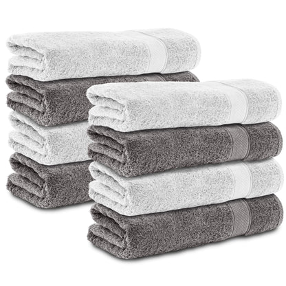 Komfortec Set of 8 Hand Towels 50 x 100 cm 100% Cotton Terry Towelling Soft Anthracite Grey/White