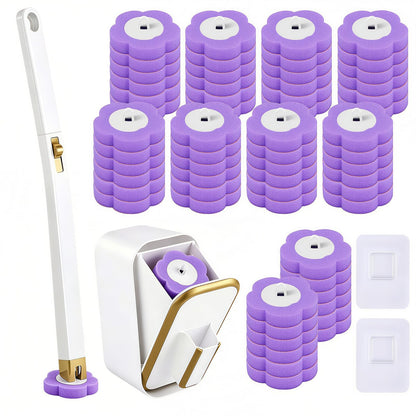 Disposable Toilet Brush with 60 Replacement Heads and Holder, Purple