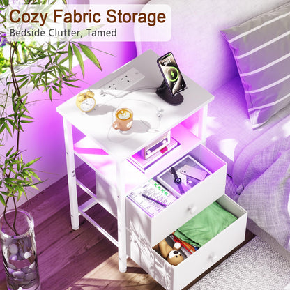 LOAKEKEL Bedside Table, Side Table with Charging Station, Bed Side Table