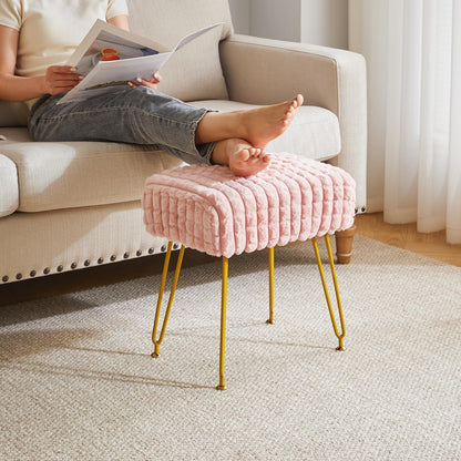 IBUYKE Makeup Vanity Chair, Rectangular Footrest Stool, Pink WBD003P
