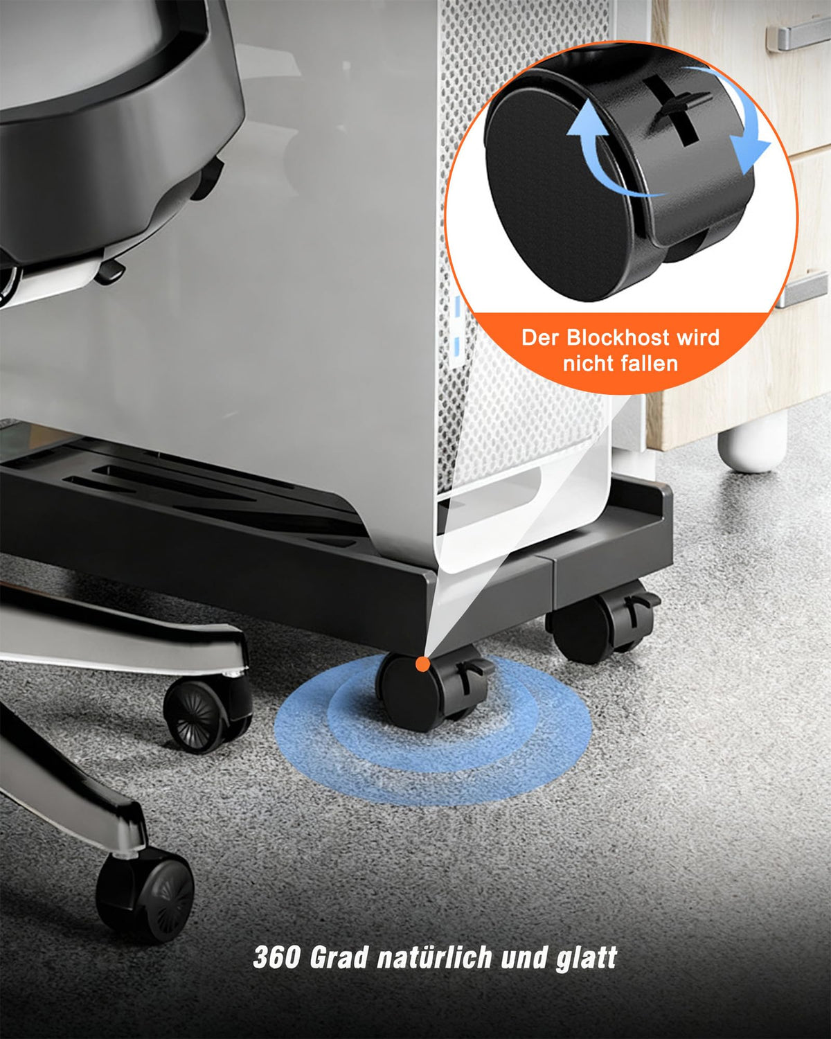 BOTEWO PC Stand with Wheels: Computer PC Tower Stand Adjustable CPU Holder Trolley Under Desk Universal for Home Office Desk PC