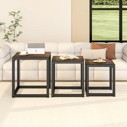 Diahomy Nesting Coffee Table, Set of 3 Stacking Side Tables,Walnut