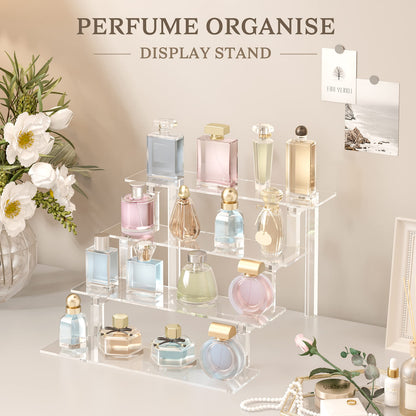 Janaden Acrylic Display Stands Perfume Organizer Risers Shelf for Pop Figures, Cupcake Dessert Stand, Clear Shelves for Small Collectibles - 2 Pieces