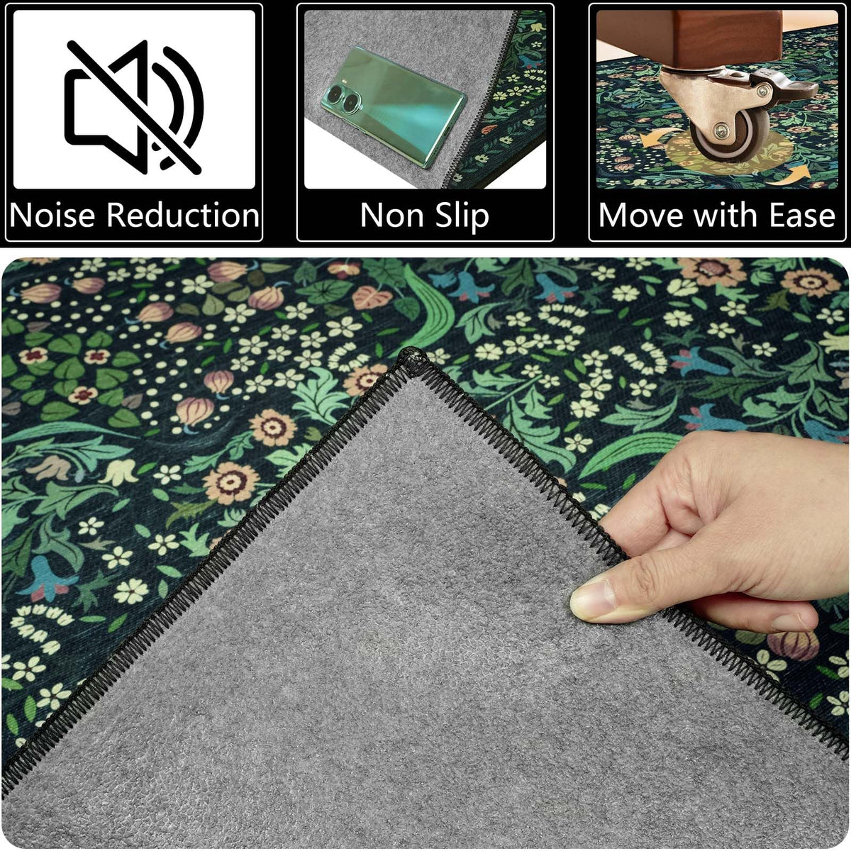 Famibay Office Chair Mat for Hardwood Floor 90x120cm Dark Green Chair Floor Protection Mat Non Slip Computer Desk Chair Mat for Hard Floor Rubber