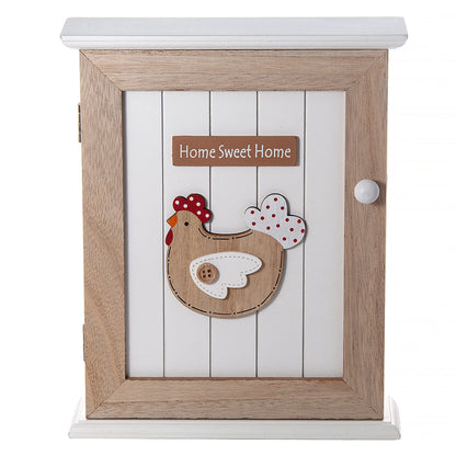 SPOTTED DOG GIFT COMPANY Key Box Wall Mounted Wooden Key Cupboard Cabinet with 6 Hooks for Hallway, Decorative Chicken Themed Home Décor