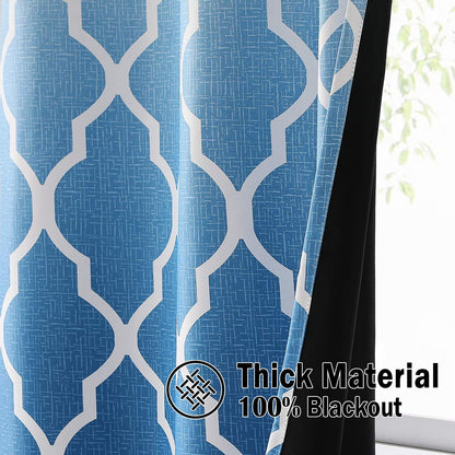 Beauoop Blackout Curtains for Bedroom Blue Ombre Curtains 72 Inch Drop Geometric Print Eyelet Curtain for Living Room Darkening Thermal Insulated