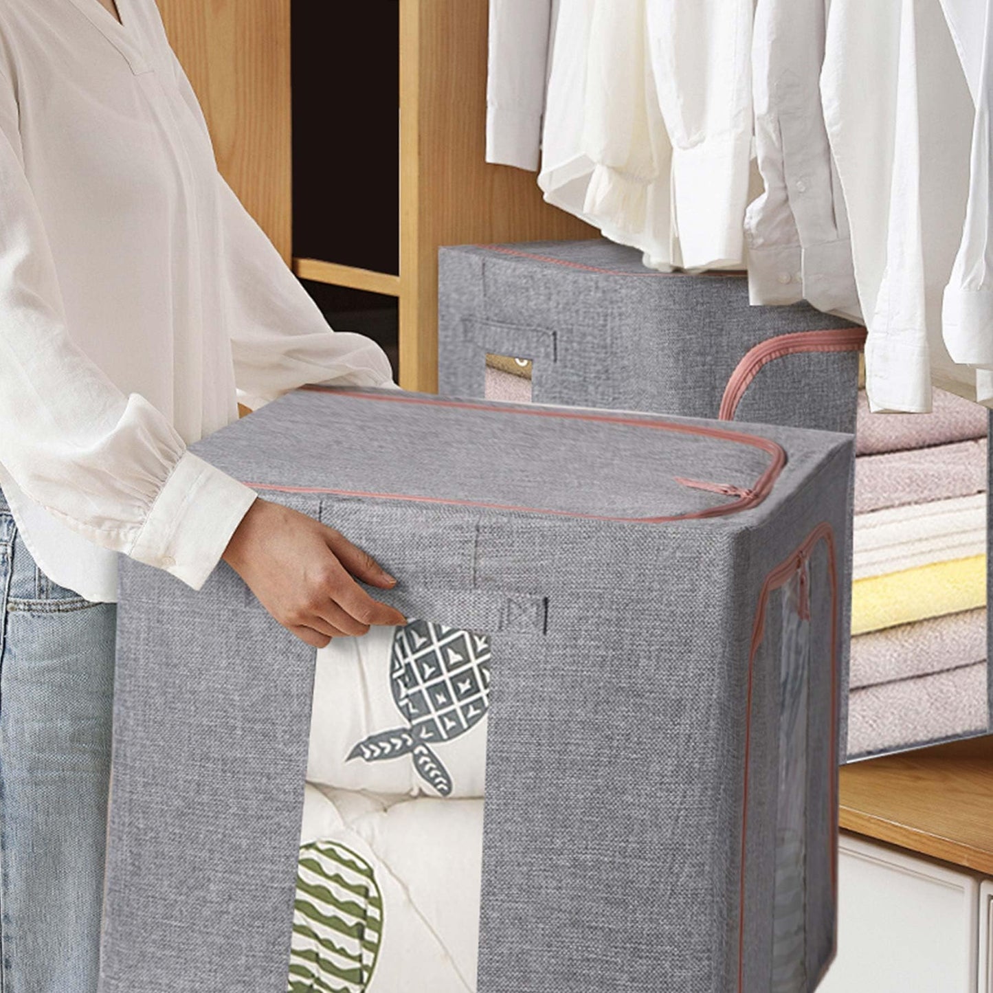 DAWNTREES Collapsible Storage Boxes, Storage Boxes for Clothes,Grey
