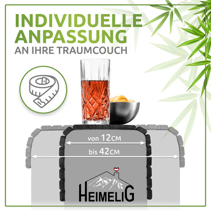 Heimelig Sofa Tray, Non-Slip Couch Shelf Made of Sustainable Bamboo, Flexible Sofa Butler for Armrests with Integrated Non-Slip Pad