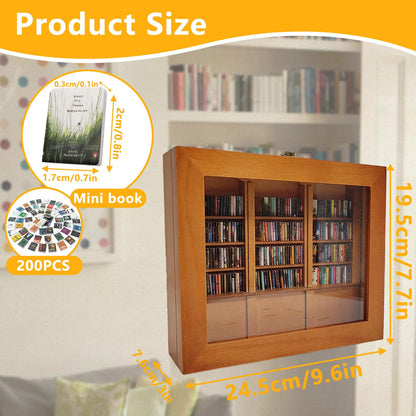 Anxiety Bookshelf, Book Lovers Gifts with 200Pcs Mini Books Miniature Bookcase Ornament