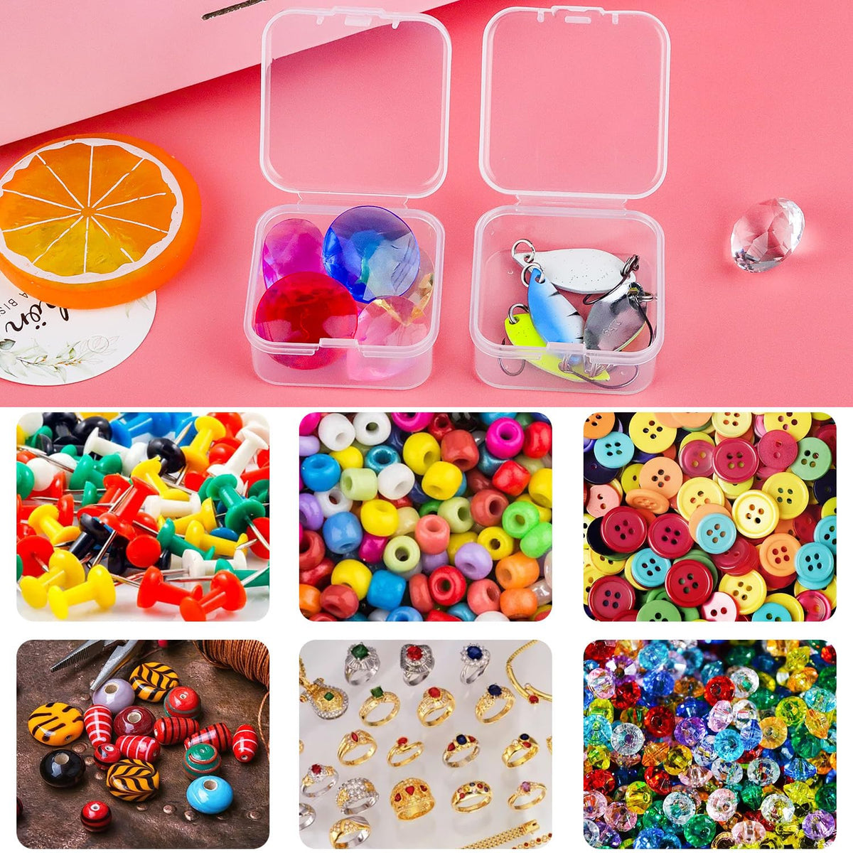 Prmape 48 Pieces Small Storage Box with Lid, 4.5 * 4.5 * 2cm Mini Rectangular Plastic Boxes, Mini Clear Bead Storage Containers