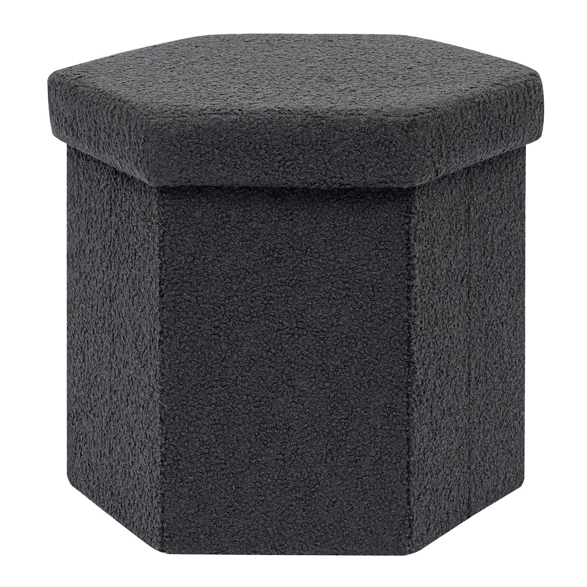 PINPLUS Boucle Ottoman Storage, Hexagonal Foldable Footrest, Dark Grey