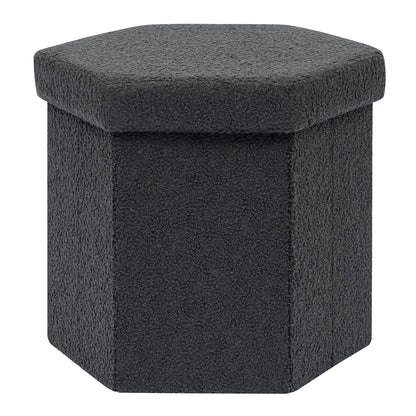 PINPLUS Boucle Ottoman Storage, Hexagonal Foldable Footrest, Dark Grey