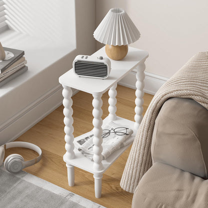 JERX 2-Tier Narrow Side Table Small End Table White
