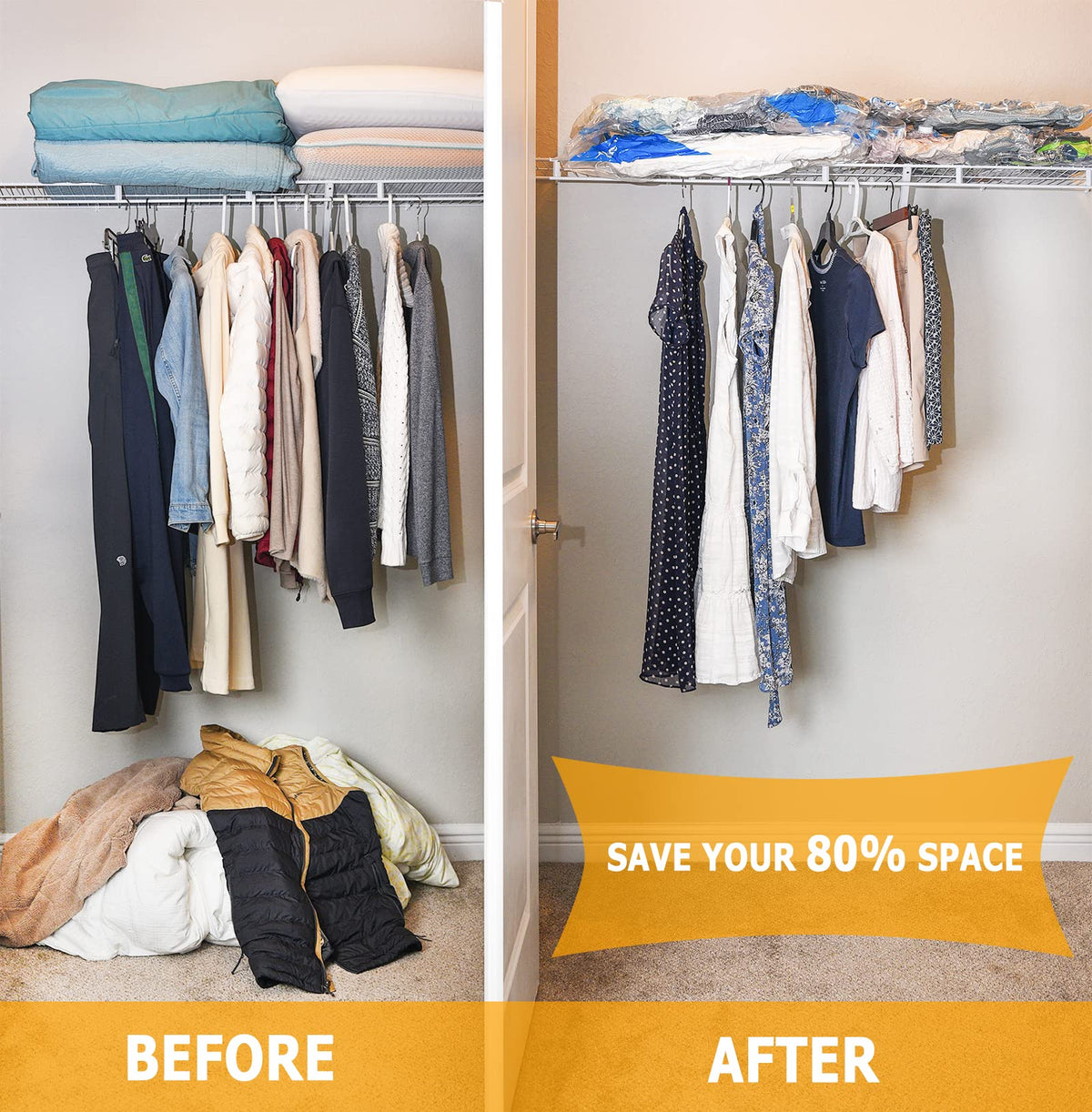 Vacuum Storage Bags,10 Small Space Saver Sealer Bags, Vacuum Bags for Clothes, Pillows, Comforters, Blankets, Beddings