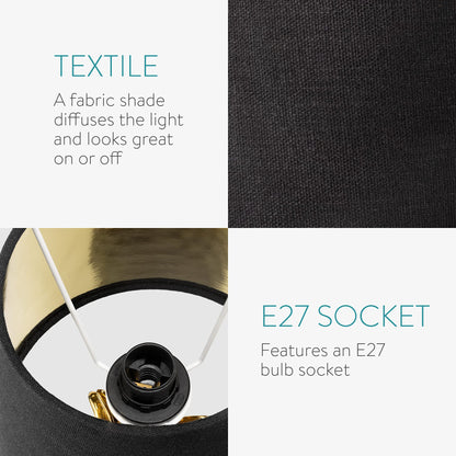 Navaris Black Linen Lampshade - 22CM Contemporary Design Modern Lamp Shade for Lights with Golden Inner Lining - Set of 2, Suitable for E27 Lights