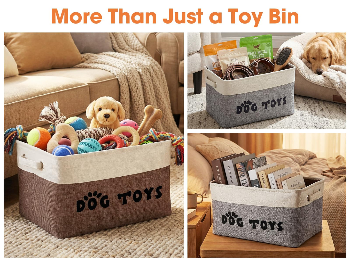 CGFN Dog Toy Basket, Dog Toy Box Storage Bin Box with Comfortable Handles, Personalised Large Pet Toy Storage Organizer for Accessories, Toys