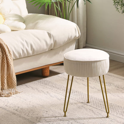 IBUYKE Makeup Vanity Stool, Velvet Round Footrest Ottoman, White L/G-30M