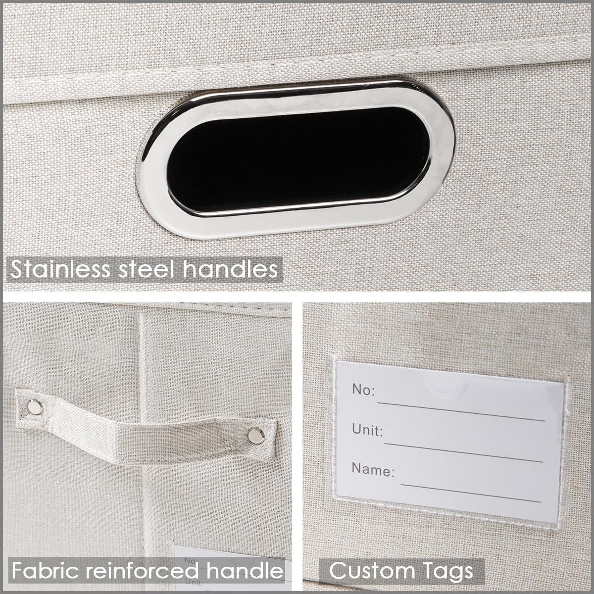 Prandom Storage Boxes with Lids Small,29x22x17cm,Beige[3-Pack]