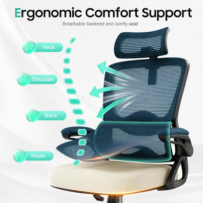 YONISEE Office Chair, Ergonomic Desk Chair -Dual Backrest Design with 2D Lumbar Support & Adjustable Headrest. Swivel Computer Chair with Flip-up