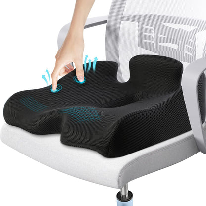 Benazcap Memory Seat Cushion for Office Chair Sciatica & Back Pain Relief Memory Foam Firm Coccyx Pad for Car, Wheelchair, Gaming chair and Desk