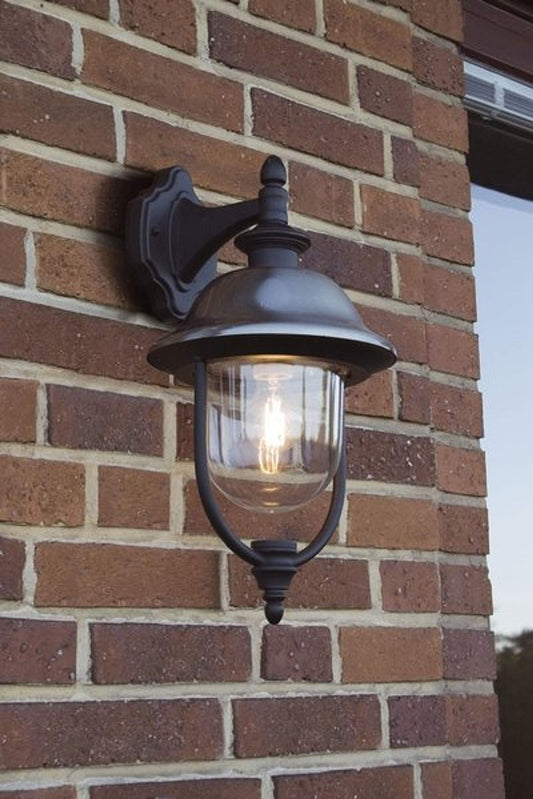 Konstsmide 7240-000 Parma Down Outdoor Wall Light/ 1 x 75 W E27 Max Wall Lamp/ Clear Acrylic Globe/ Aluminium/ IP43/ Stainless Steel Top/ Outside