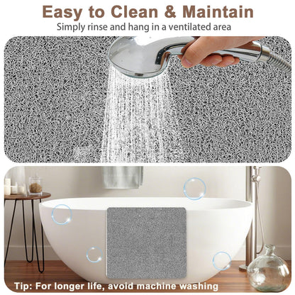 Large Shower Mat Non Slip Anti Mould: 100 x 70 cm Anti Slip Shower Mats for Inside Shower- Loofah Shower Mat Grey Long Washable Shower Matt for