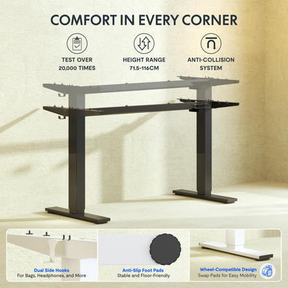 FLEXISPOT Height Adjustable Electric Standing Desk Frame Ergonomic Sit-stand Workstation with Memory Smart Panel EN1(2 Stage | Black)