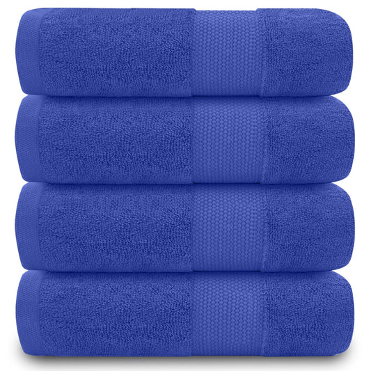 GC GAVENO CAVAILIA Fade Resistant Bathroom Towels Set, 700 GSM Premium Quality Extra Absorbent 100% Cotton Bath Towel, Royal Blue, 4PK Hand Towel