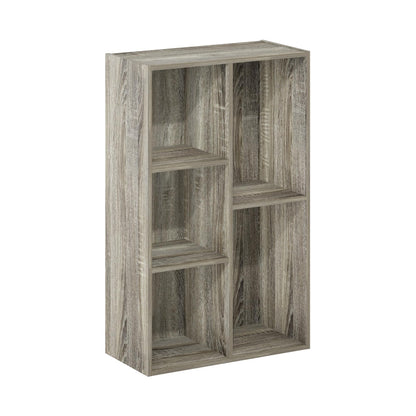 Furinno LUDER Book Shelf, 5-Cube Bookshelf, Reversible Bookcase, 9.4 x 19.5 x 31.5, for Living Room, Bedroom, Home Office, French Oak