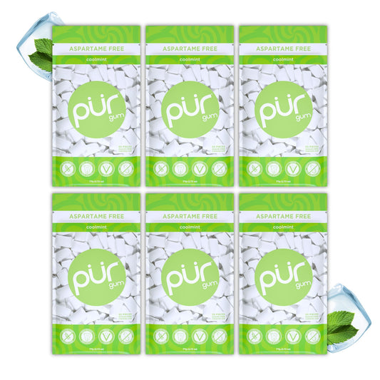 PUR Gum | Sugar Free Chewing Gum | Made with Xylitol | Vegan, Aspartame Free, Gluten Free and Keto Friendly | Natural Coolmint Flavoured Gum, 55