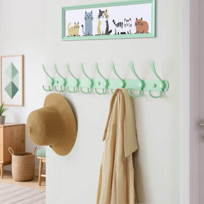 Dseap Coat Rack Wall Mount - 74cm Long 8-Tri-Hooks Heavy Duty Coat Hanger Rail Wall Hooks for Hanging Coats Hats Clothing Clothes Purse Mudroom