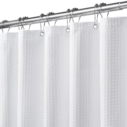 FY&XZH Heavy-Duty Waffle Weave Shower Curtain with Stainless Steel Hooks, Thick Fabric for Bathroom, Hotel, Spa & Salon-153 x 214cm (White)