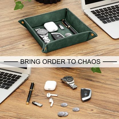 SITHON Valet Tray Premium PU Leather Desktop Storage Organizer