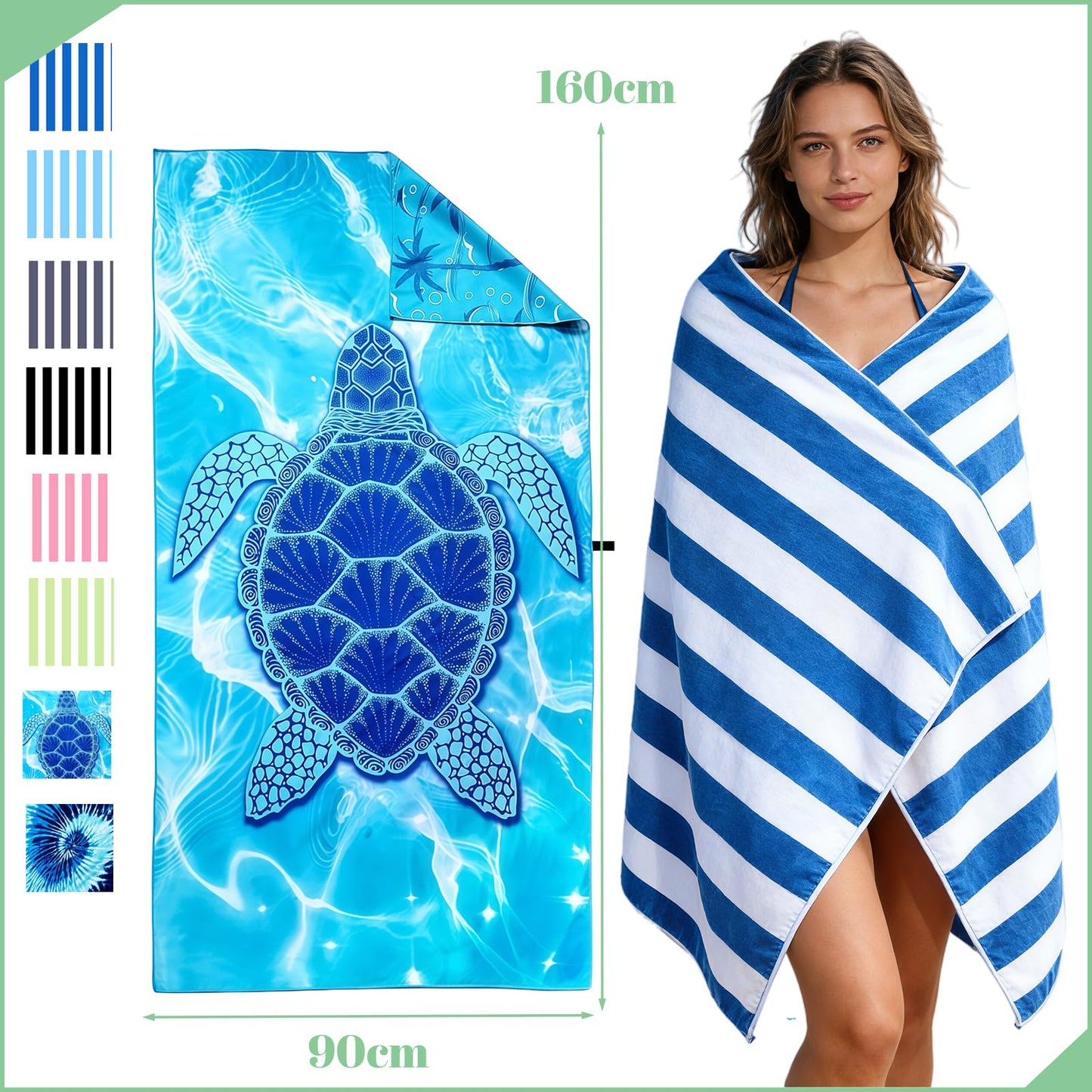Large Microfibre Beach Towel for Adults with Bag 160x90cm,Black Quick Dry Beach Towel with Double Sided,Lightweight Beach Microfiber Towels for